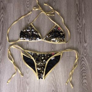 Gold and black sequin scrunch butt bikini